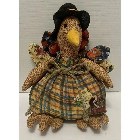 Stuffed Pilgrim Turkey‎ Centerpiece Shelf Fall Decoration 11” Height - Picture 2 of 5